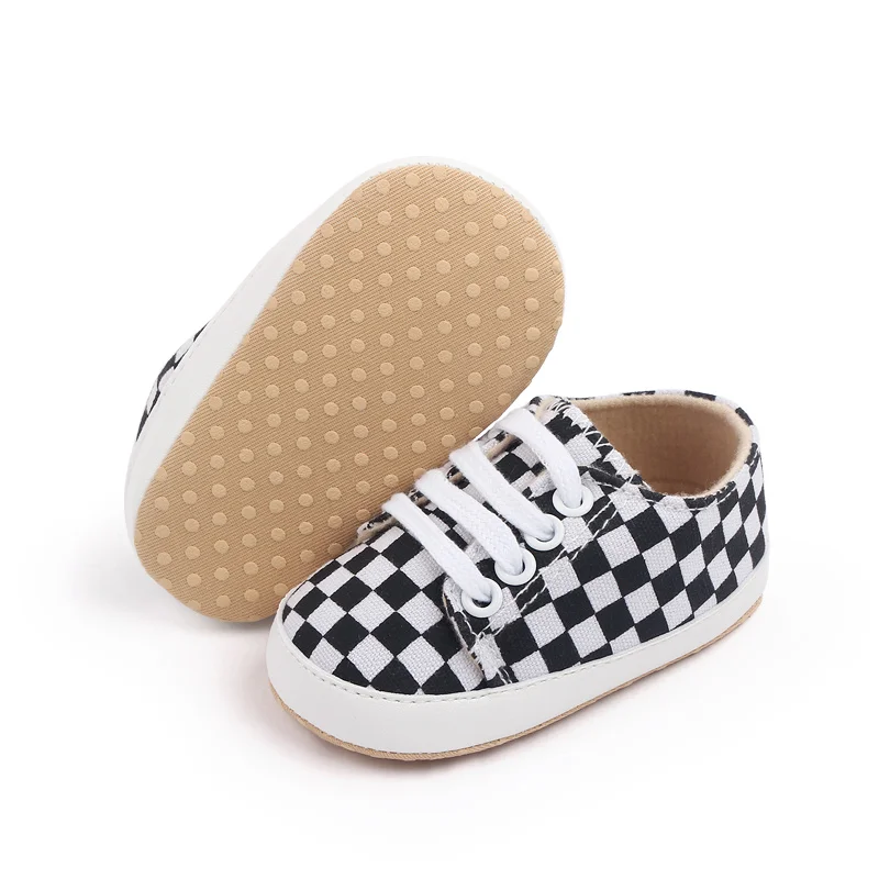 2022 New Arrival Plaid Design Canvas Baby Soft Sole Sneakers Shoes factory