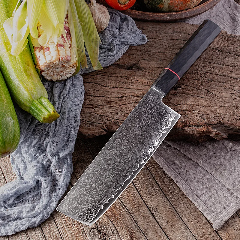 Damascus Steel Chef Cleaver VG10 Japanese Stainless Small Kitchen Knife Wood Resin Handle Chopping Cross-Border Foreign Trade