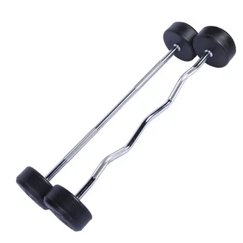 Gym Fitness Equipment Fixed Weightlifting Straight EZ Curl Weight Lifting Rubber Barbell