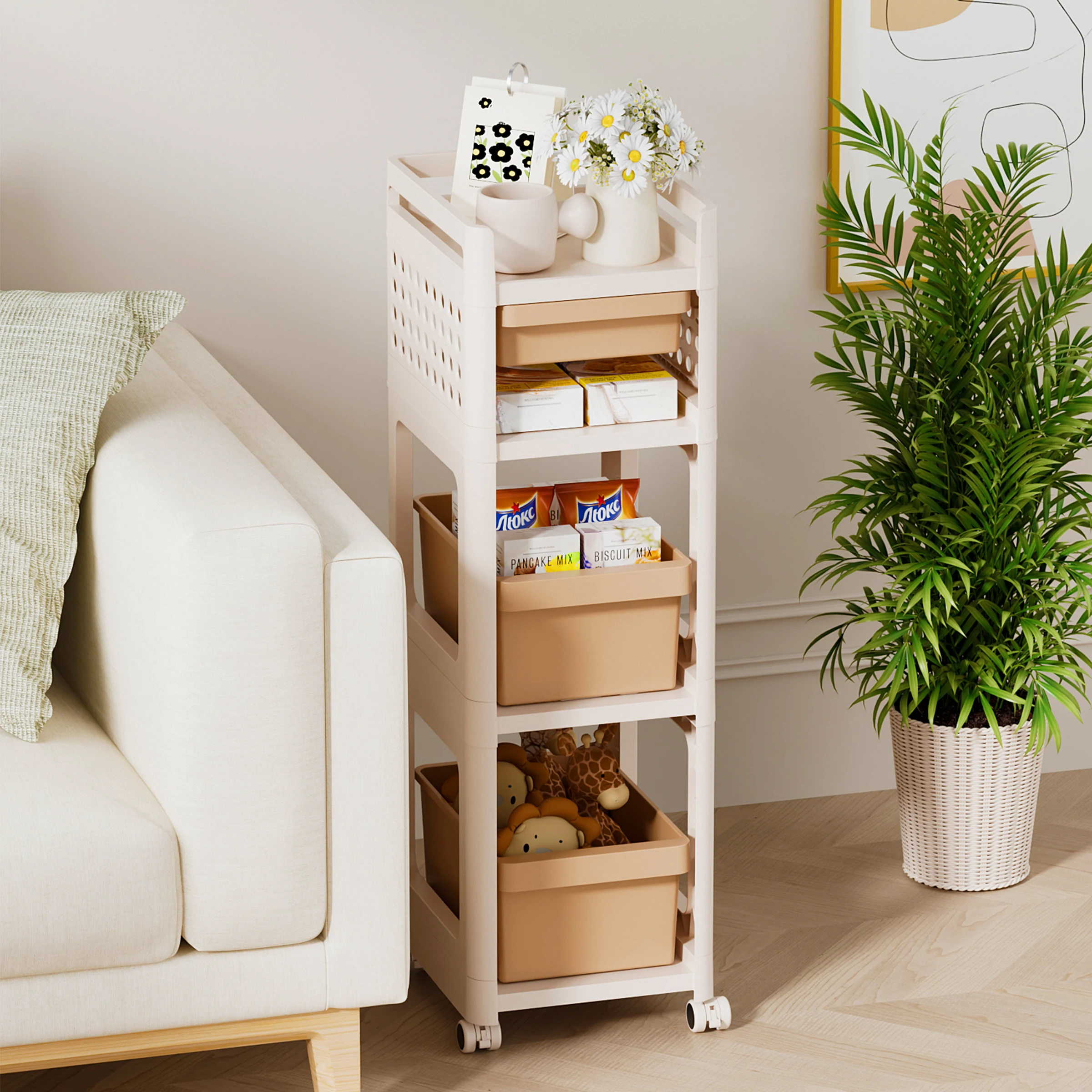 Carrello per Immagazzinare Giocattoli Scaffale per Libri Scaffale per Snack Bagno Accessori Armadio Organizzatore Cucina con Ruote