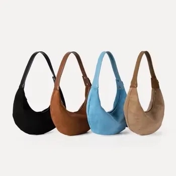 Vintagish Style Melange Suede Women's Shoulder Bag Half Moon Design with Zip Closure Fashion-Conscious Handbag for Ladies