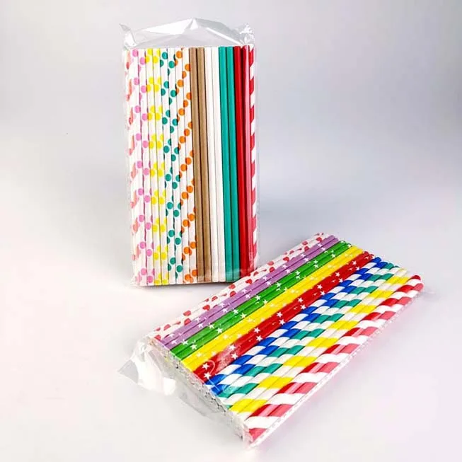 Rainbow Drinking Straws Biodegradable White Paper Straws Durable Eco