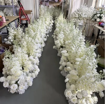 Floral Table Ground Flower Runner arrangement simulation for wedding stage Centerpieces Decoration Silk artificial flower row