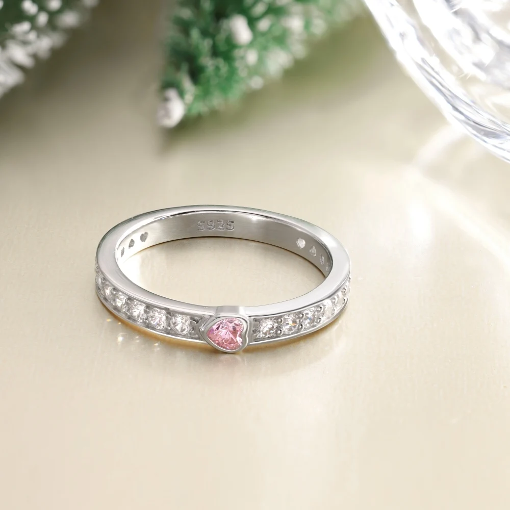 KAKODIY Exquisite Design Beautiful 925 Sterling Silver Eternity Band 5A Cubic Zirconia Heart Shape Love Jewelry Ring Christmas Valentine's Day Gift detail 7