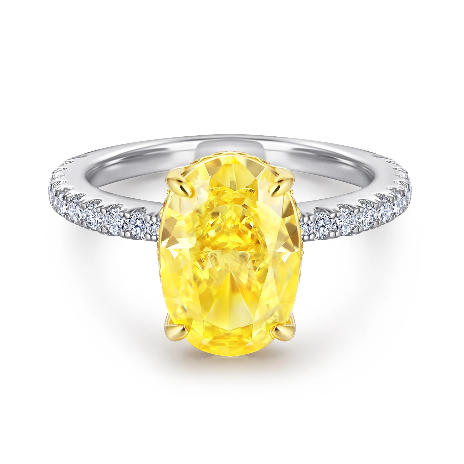 Simple Oval Cut 8*12mm Yellow Zircon Stone Ringd Silver Jewelry