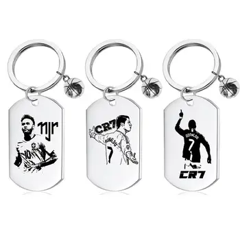 Custom laser engraved stainless steel key chain Ronaldo football star army card engraved message metal key chain gift