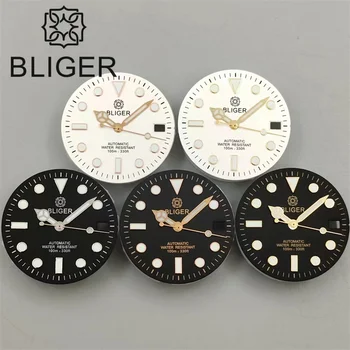 BLIGER 29mm black white dial Green luminous dial fit NH35 NH36 movement fit 3 o'clock crown 3.8 o'clock crown