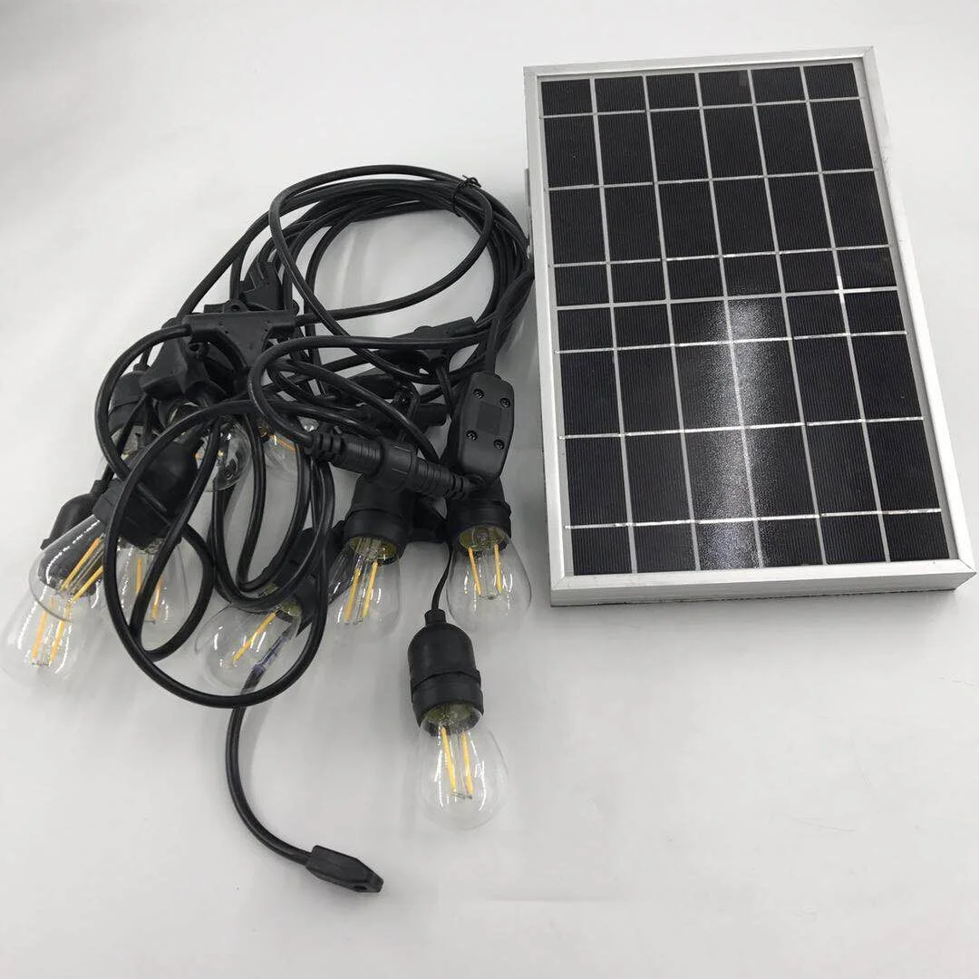 6W 6V Solar Light String 10m 15pcs E12 Solar Led String Garden Plastic G40 Filament Bulb Led Solar String