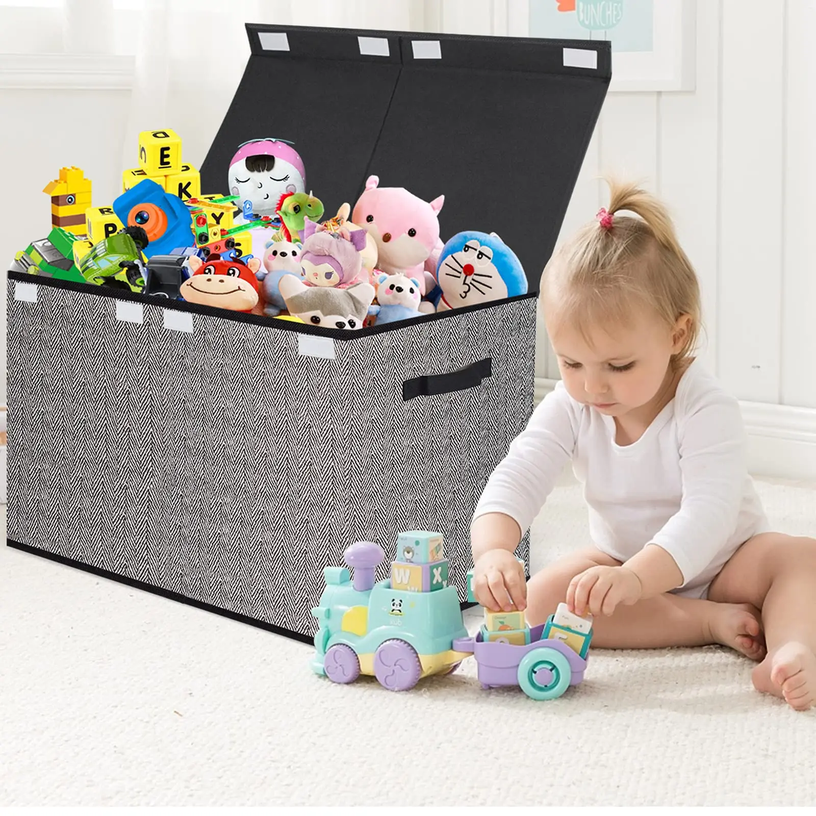 Cloth Storage Bins With Lids Foldable Large Toy Storage Chest Bins