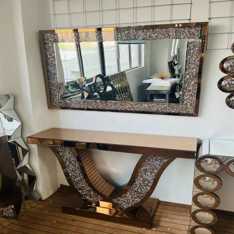 Modern Irregular Shape Glass Console Table with Extendable Mirror for Living Room Dining Workshop Hotel and Home Furniture