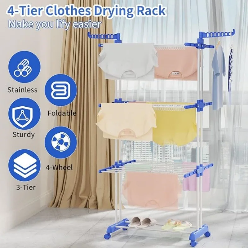 Multifunctional Floor-standing Three-layer Clothes Drying Rack Indoor Folding Floor-standing Mobile Clothes Rack