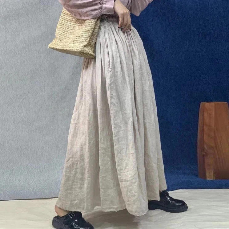 Falda Midi Mujer Verano Falda Larga Verano Lino/algodón - Plisada, Cintura Elástica (estilo Boho) Faldas Largas