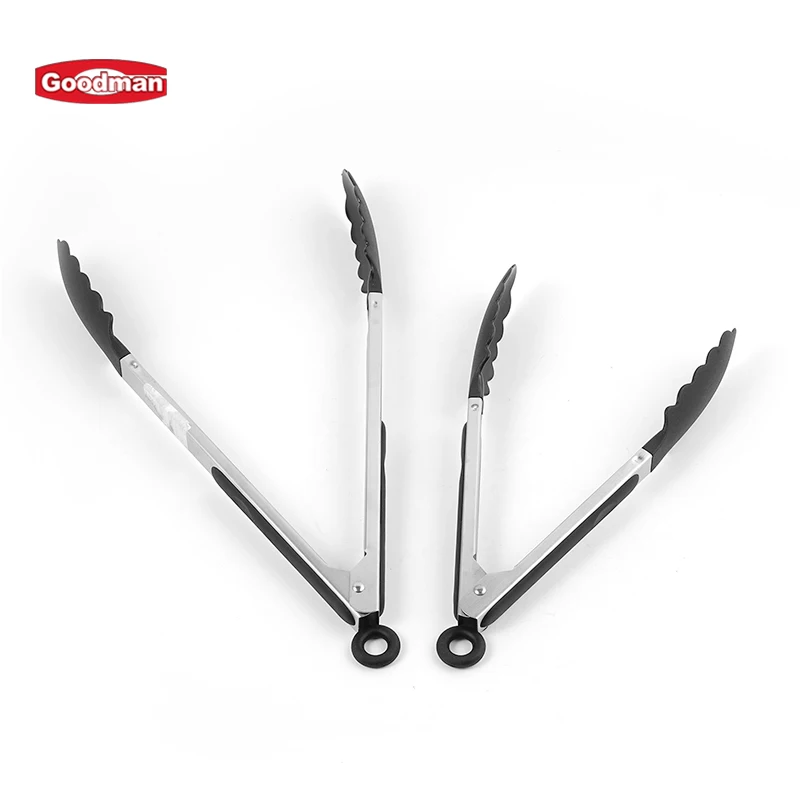 BBQ tools coated handle kitchen food cooking steak tongs stainless steel scalloped serving tong supplier