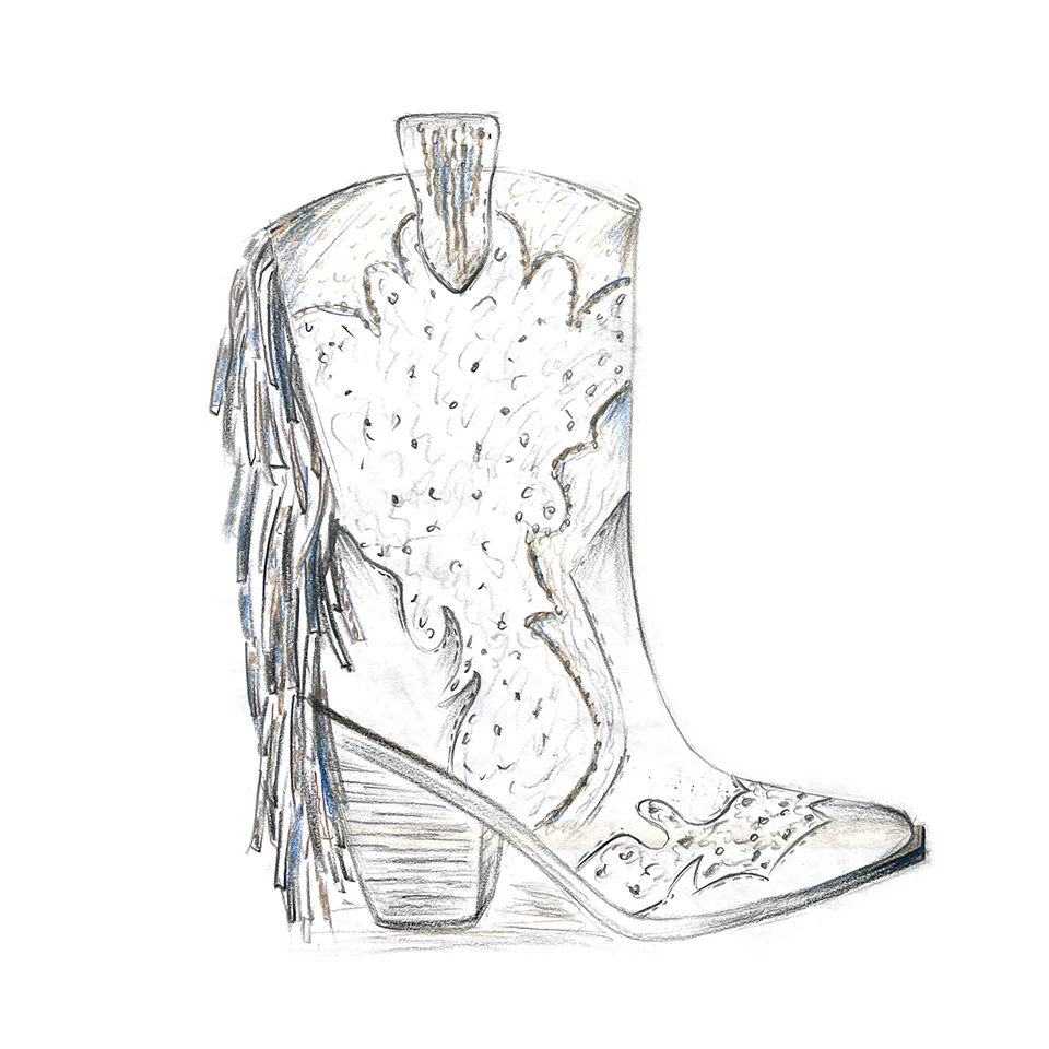 Designer Western Cowboy Boots With Fringe Diamond Cow Leather Women