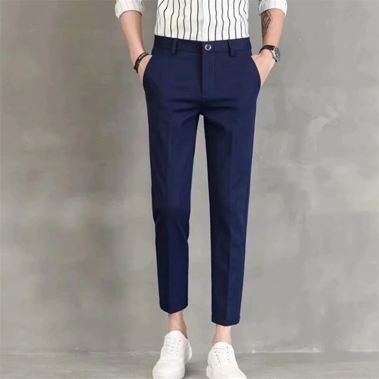 Cross-border menswear 28-40 size light business simple straight slim nine-point suit pants