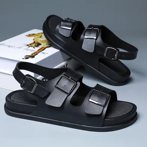 Men's New Style Toe Loop Sandals Dual-Use Home Outdoor Thick-Soled Fashionable Summer Slippers Artificial Pu Upper Wholesale