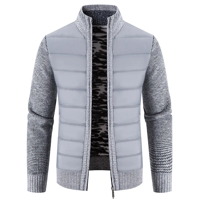 Men's Knitwear Coat Stand Collar Patchwork Padded Jacket_voghion.com