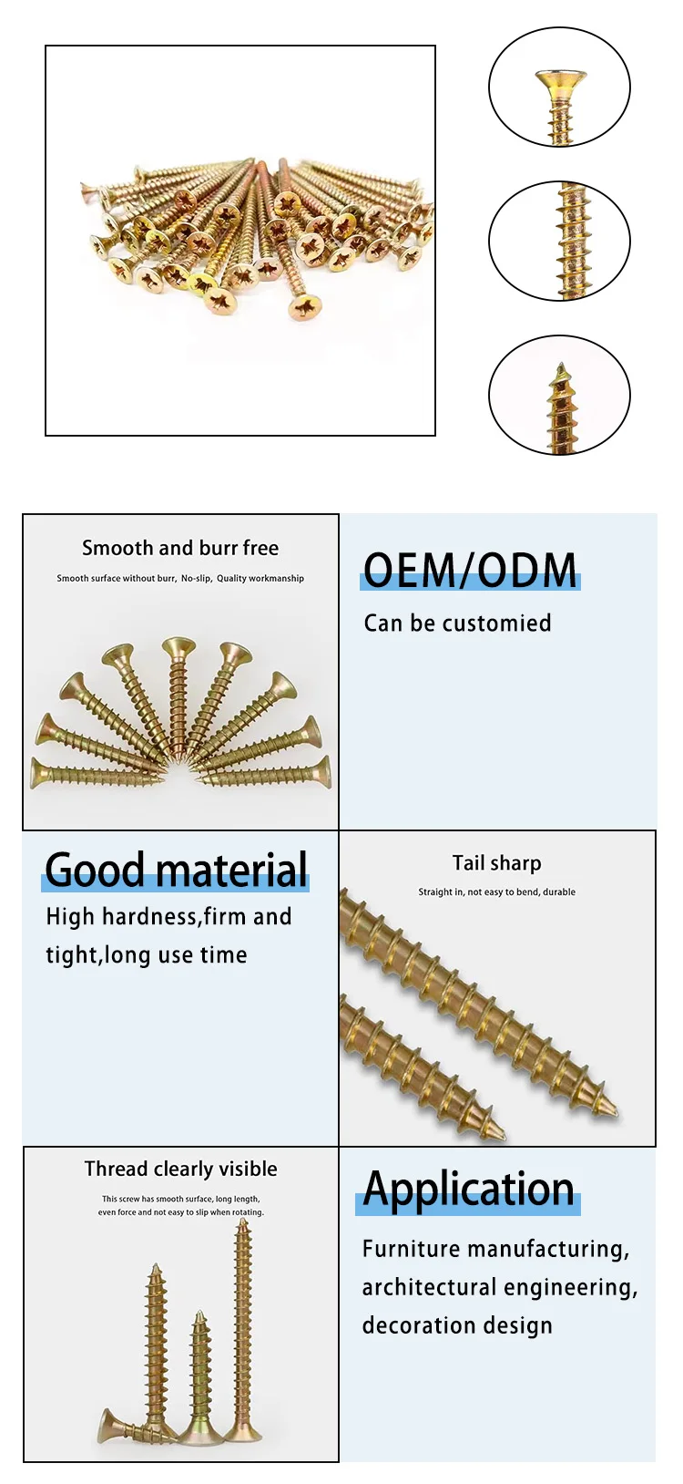 70mm 80mm 100mm Zinc Plated Countersunk Double Head Tapping Screw Chipboard Screw For Wood Board manufacture