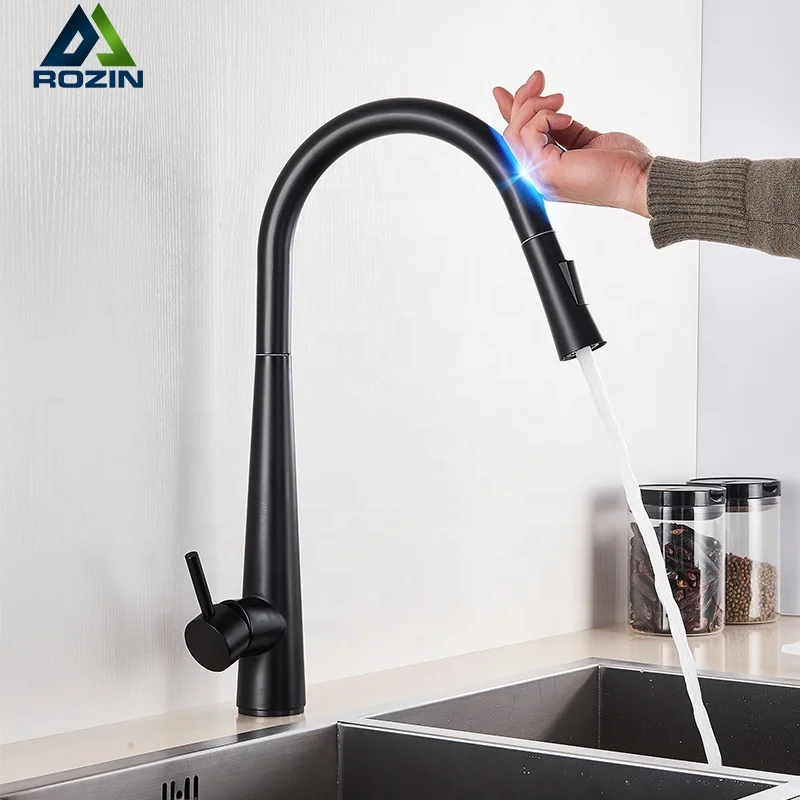 Matte Black Stainless Steel Kitchen Sensor Faucet Sensitive Smart Touch ...