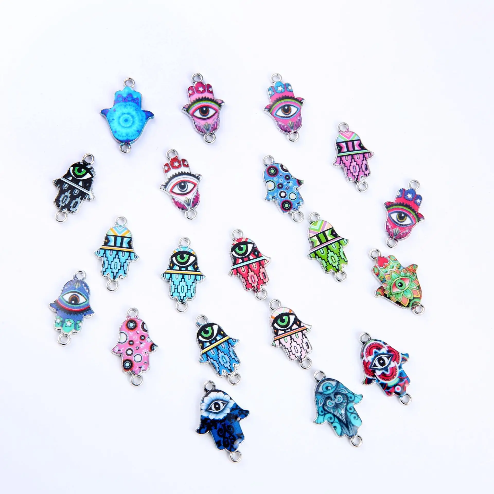 Hobbyworker Alloy Enamel Eye Charms Bulk Hamsa Hand Jewelry