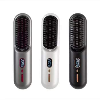 Mini Electric Hair Brush Iron straightener Cordless Hair Brush Ionic Mens Heated Beard straightener comb brush2 IN 1