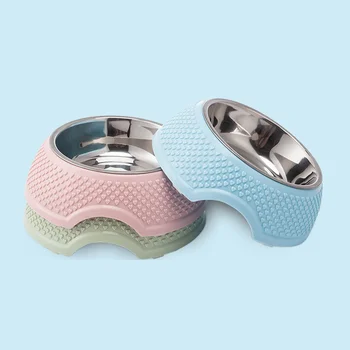 Lynpet Double-Layer Heart Shaped Colorful Non-slip Plastic Exterior Stainless Steel Dog Bowl Pet Cat Feeding Bowl