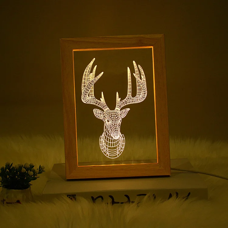 Christmas Wedding Anniversary Birthday Gifts Wood Frame 3D wood photo frame with led light