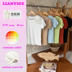 2026 New Arrival High Quality Women's Floral Embellished T-Shirt Crew Neck Slim Fit Breathable Knitted for Casual Office Summer