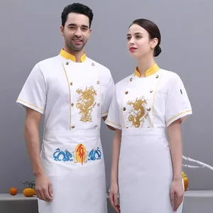 Customized Summer Male Chef Shirt High-End Catering Short-Sleeved Work Clothes Embroidered Dragon Uniform for Restaurants Bars