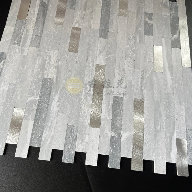 New Arrival Self Adhesive Aluminium Mosaic with Silver Strip 4mm Wall Mosaic Tile for Home All Building Project factory