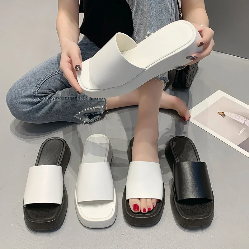 Wholesale Fashion High Classy Women Mules Casual Slipper Black thick soles sloping heels Women's slippers From m.alibaba.com