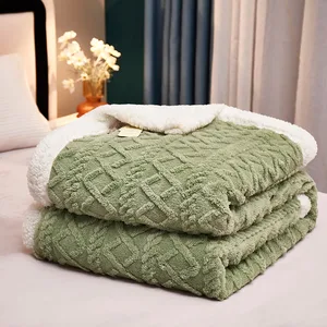 High Quality Tuff Fleece Jacquard Sherpa Blanket Warm and Super Soft Double for Bed or Home New Winter Plain Solid Color