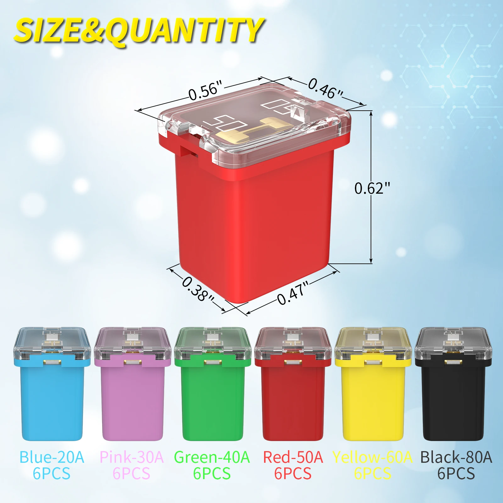 Jcase Fuse Link 20A 30A 40A 50A 60A 80A Car Fuses Square Colorful Mini Fuse Box