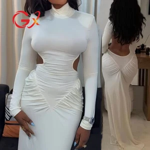 GX25286 Fashion 2026 Autumn Women Clothing Boutique Long Sleeve Turtleneck Party Maxi Dress Sexy Evening Backless Unique Dresses