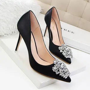 Trending Products 2026 New Arrivals Stilettos Rhinestone Heels Shoes Plus Size Shallow Mouth Pointed Red Green Ladies Pumps