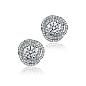Classic Cubic Zirconia 925 Sterling Silver Diamond Stud Earrings New Fashion Engagement Wedding Anniversary Party Jewelry for