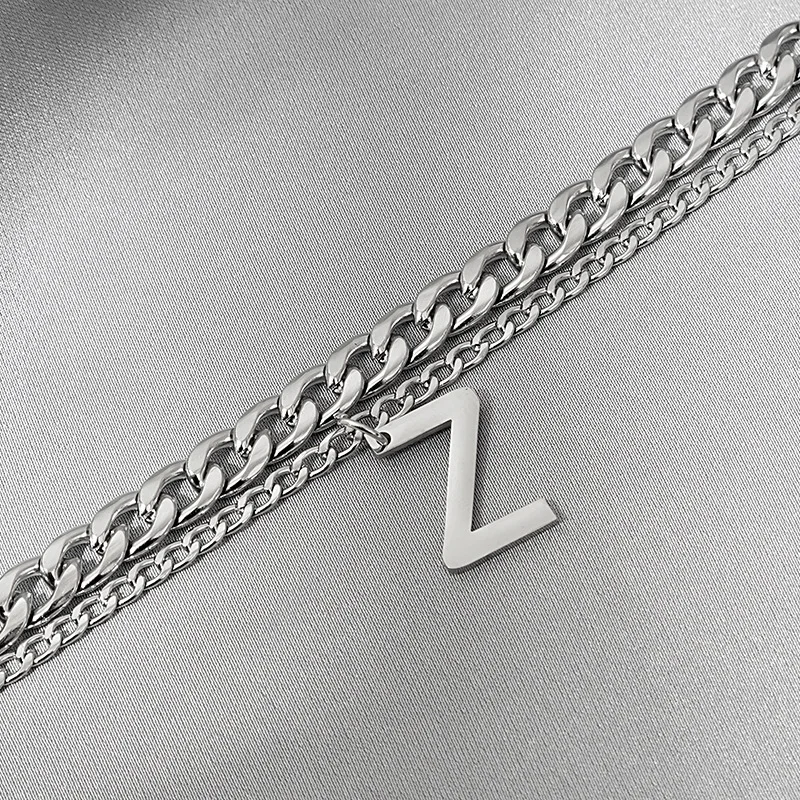 Stainless Steel Chain Sliver Alphabet Initial Letter Necklace Charm ...