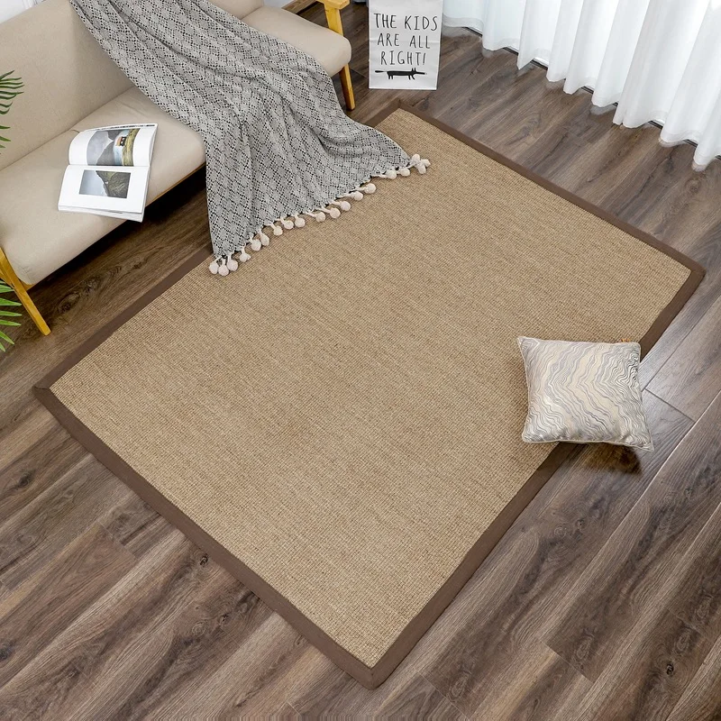Jute Rug Carpet Sisal Carpet Mat Floor Large Size Living Room Washable Area Rugs Natural Fireproof Carpet