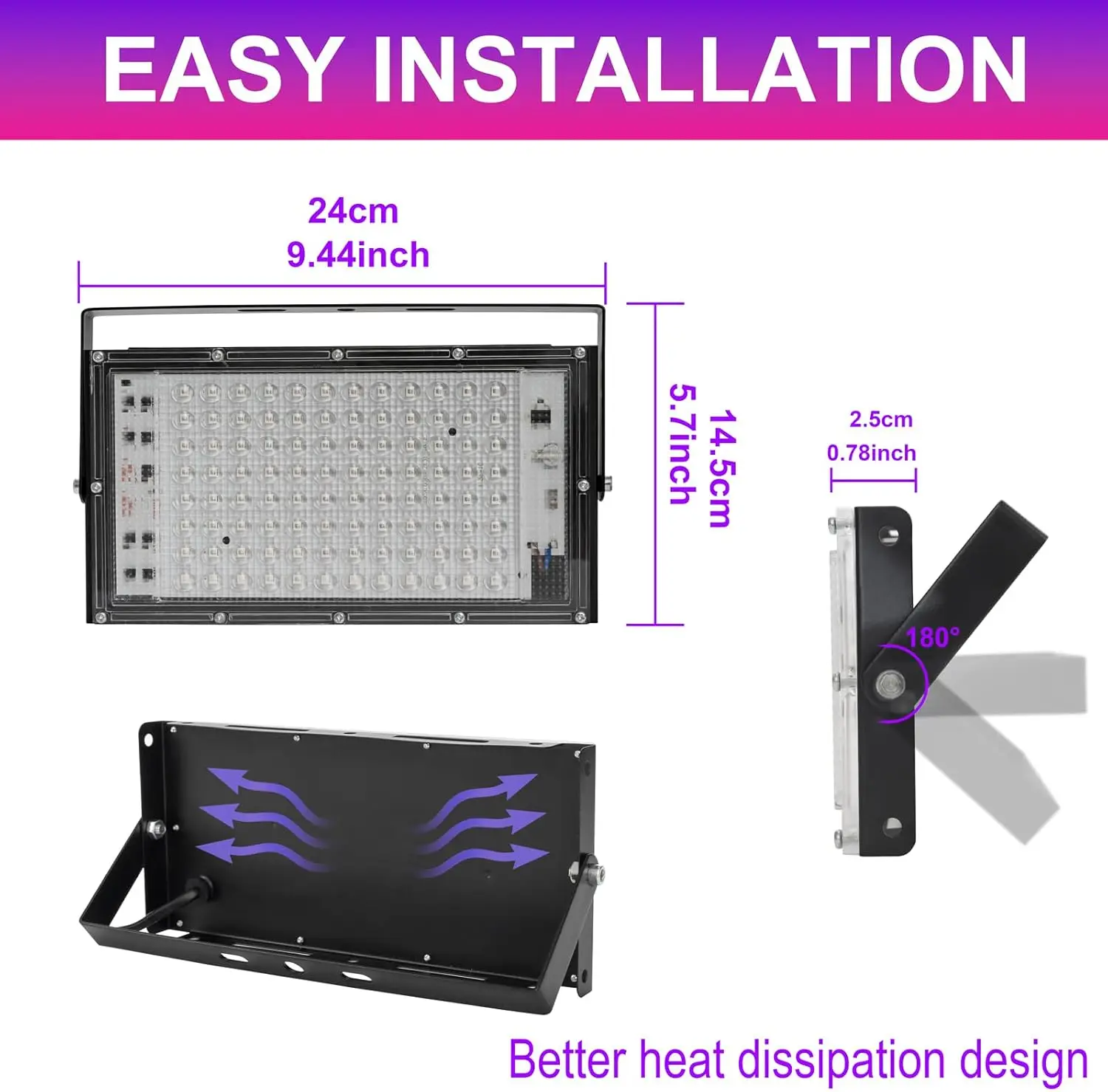 100W LED UV Lights for Glow Party 110V 220V Waterproof Blacklight Floodlight 395nm Purple Spotlight Lamp for Halloween Decor_4
