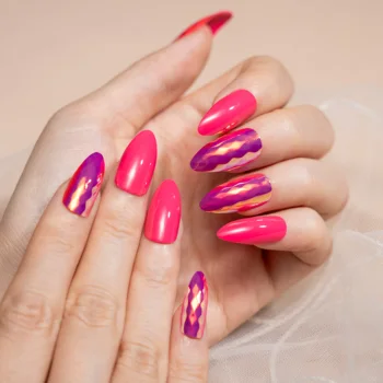 Customize Service Artificial Fingernails Almond Square Press on Nails Brilliant Color Metallic Artificial Fingernails