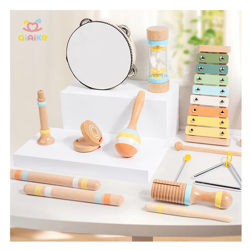 Wholesale Wooden Musical Instrument Set Tambourine Xylophone Toys Early Learning Montessori Baby Musical Toys for Toddlers 1-3