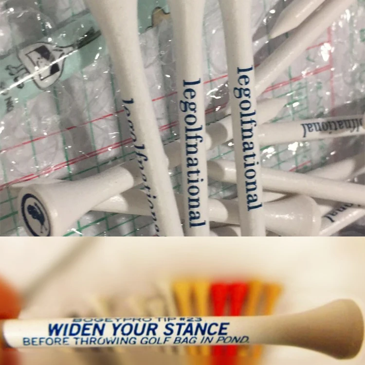 7cm White Wooden Golf Tees 2 Colors Custom logo Stripes Printing Wood Golf Tees details