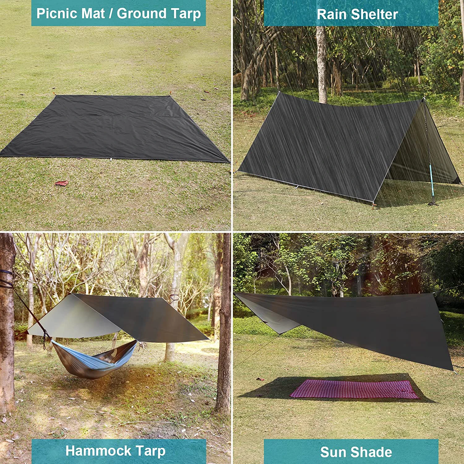 Lightweight Hammock Rain Fly Premium Ripstop Oxford Tent Footprints For