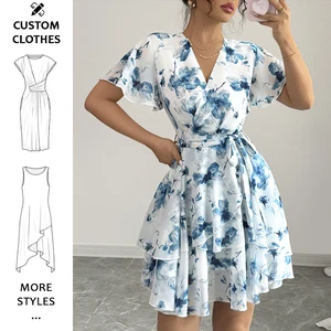 Women's 2026 Floral Summer short Dress V Neck Short Sleeve Ruffle Tiered Layered Boho Swing Dresses