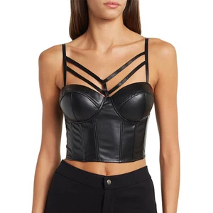 Custom OEM/ODM PU Leather Corset Top for Women Leather Bustier Crop Top Low-cut Slim Camis