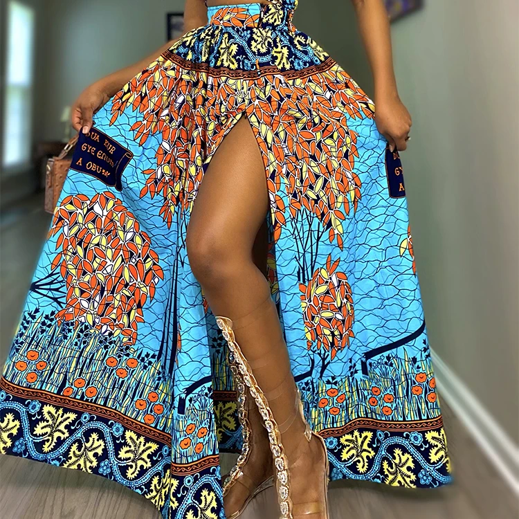 Wax African Maxi Skirt Mixed Print Elegant 100% Cotton Women African ...