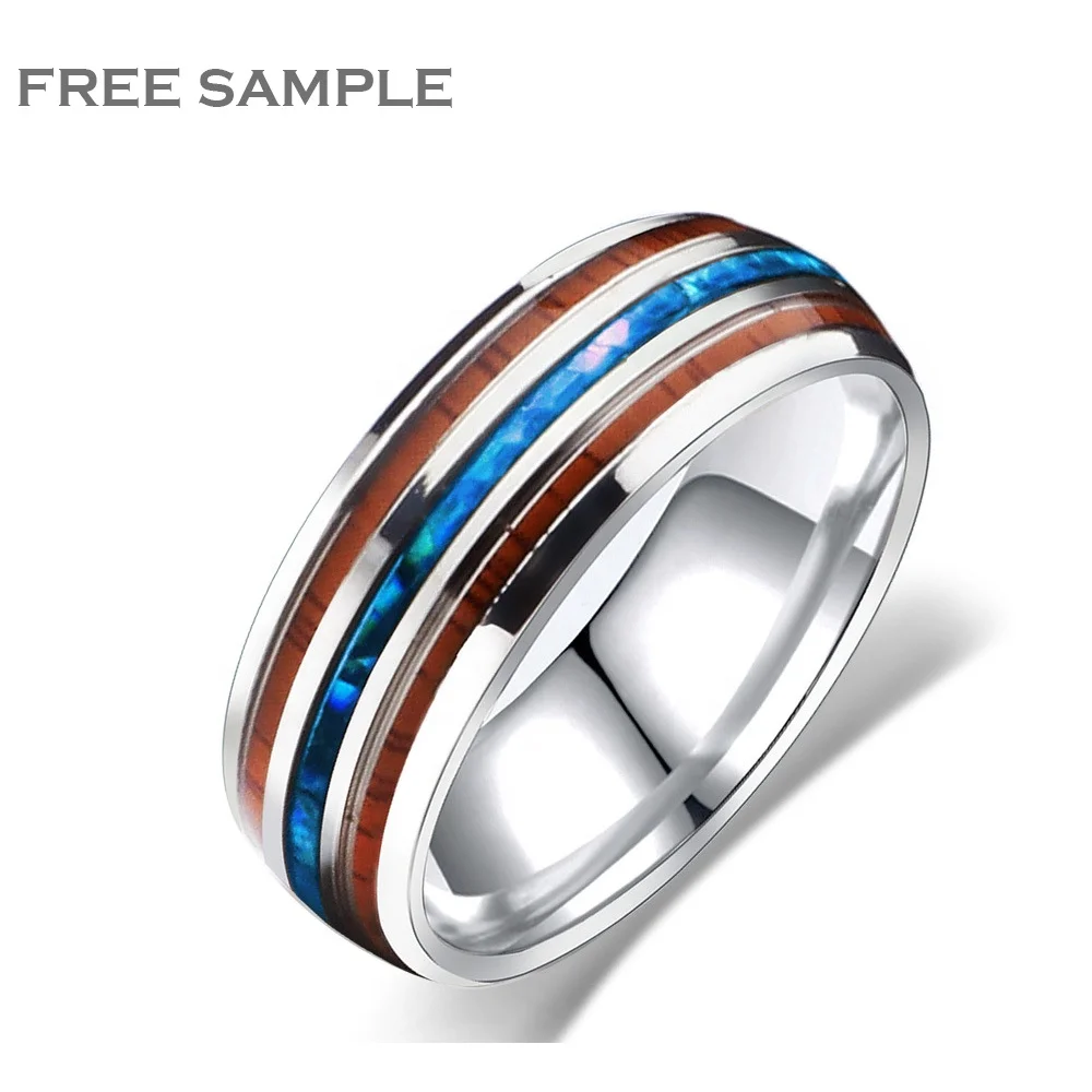 Sentai Wood Rings For Men Silver Stainless Steel Jewelry Sets For Women Necklace Earring Bracelet Couple Wedding Rings