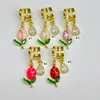 Gold/s enamel tulip+drop