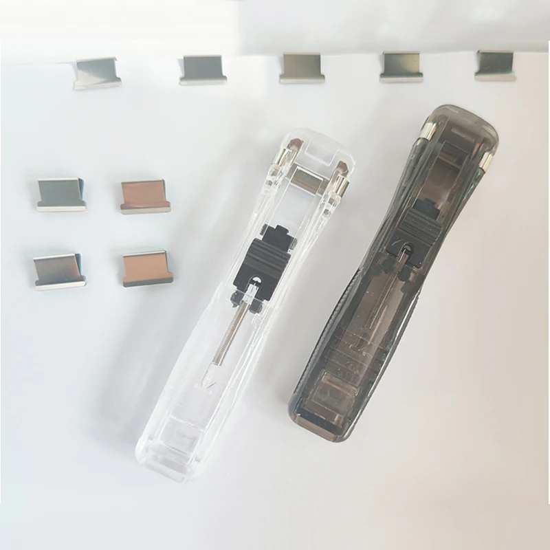 Portable Recyclable Paper Clam Clip Binding Dispenser Mini Push Stapler for Office Desk Accessories Home School Supplies