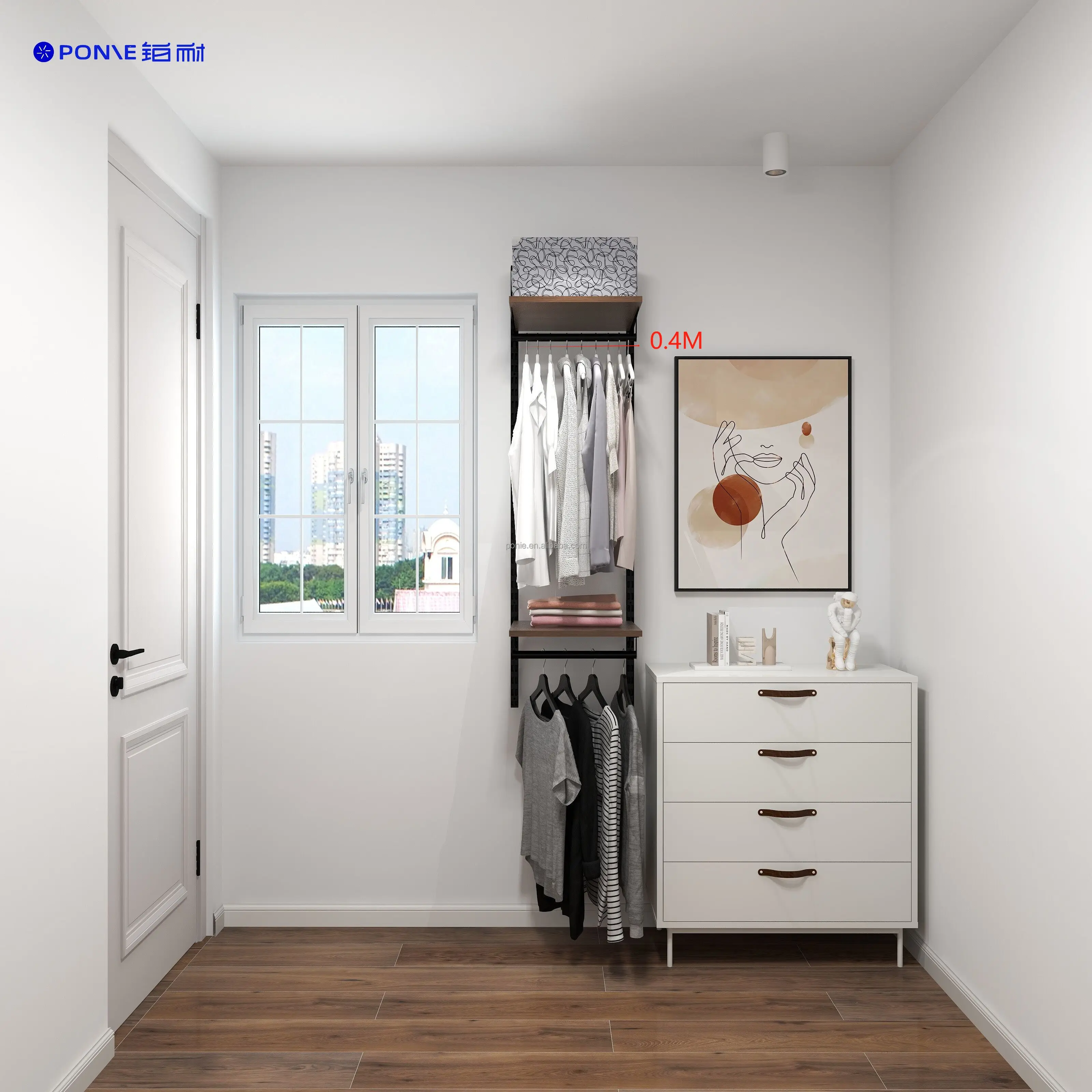 Modern Japanese Solid Wood Wardrobe Customized Open-Style Storage Rack Cabinet 0.4-meter Wall Mounted Shelf for Bedroom Clothes